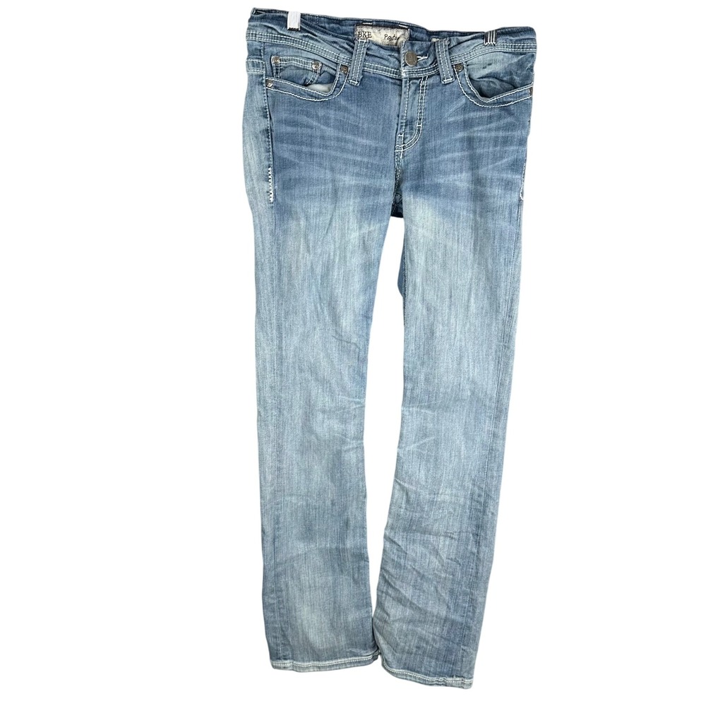 BKE Payton Slim Fit Light Wash Jeans Mens 29L Straight Leg Contrast Stitch
